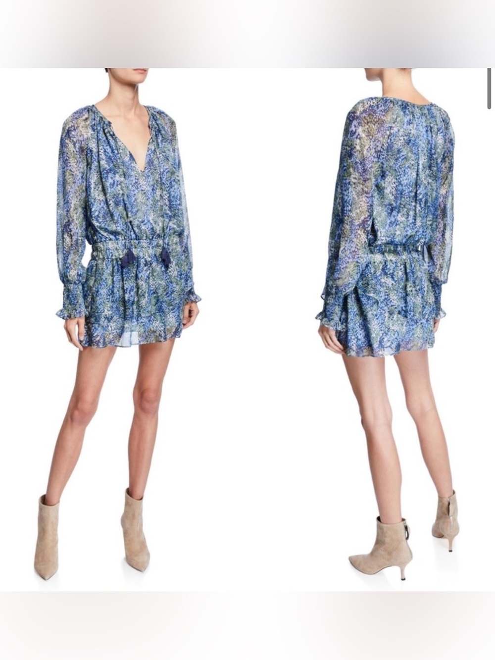 Ramy Brook Silk Smocked Mini Dress Abstract Print Boho Party⁠ XS